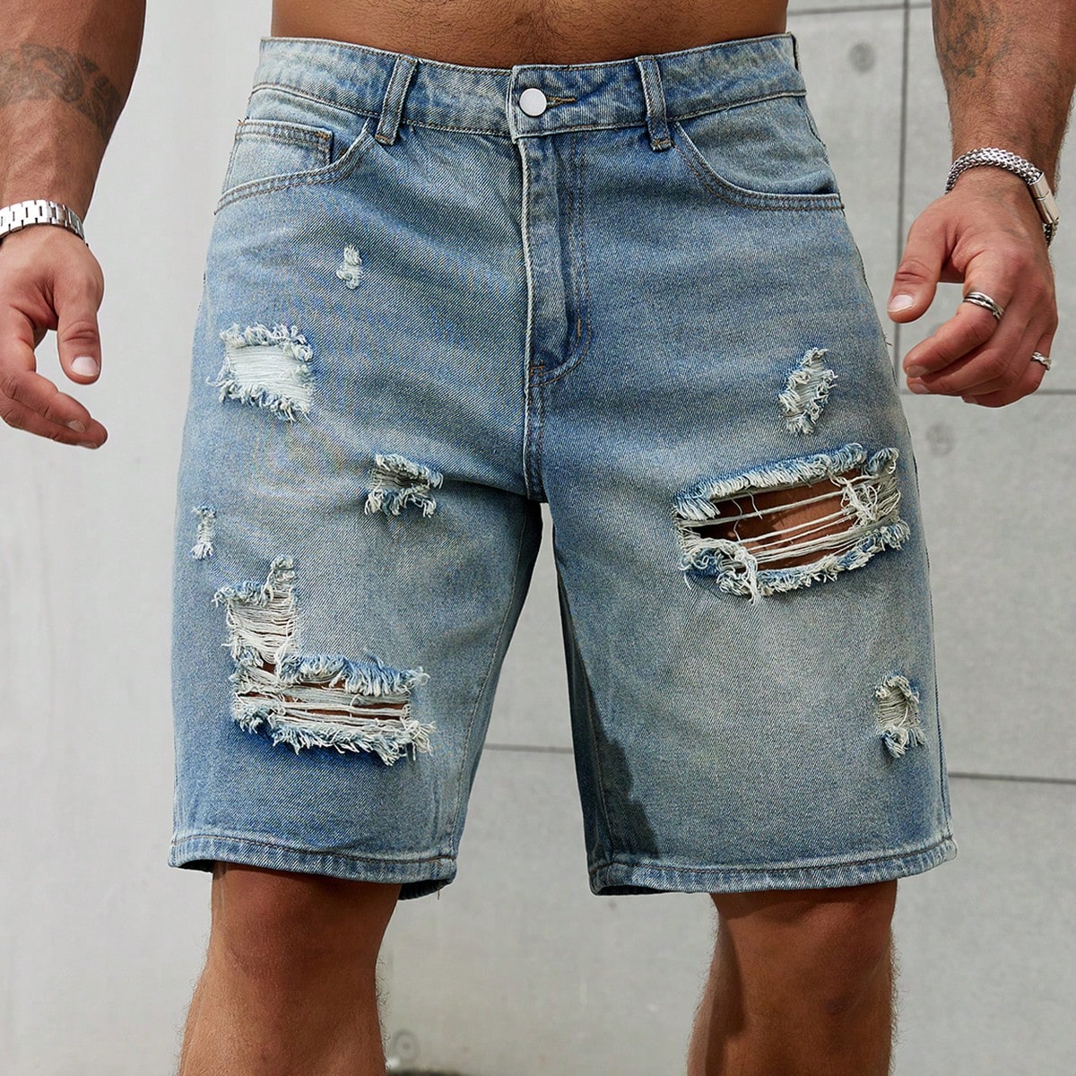 Men'S Shoes With Jeans - Celana pendek Jeans sobek pria, bawahan