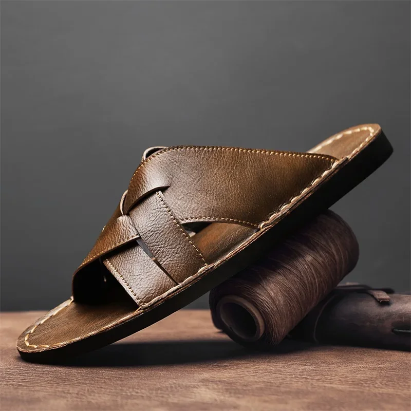Sandal Kasual Pria Kulit Asli  - Men Shoes Marks ulasan dan harga