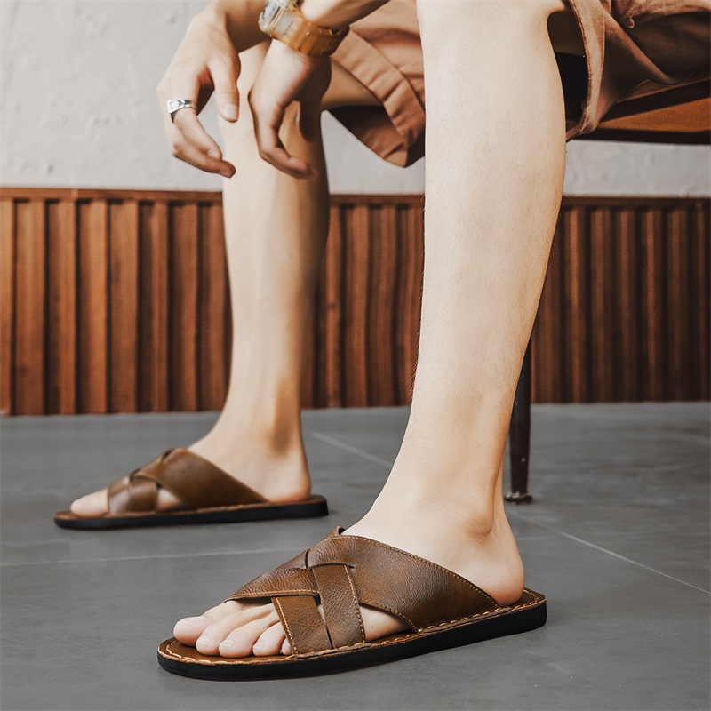 Sandal Kasual Pria Kulit Asli  - Men Shoes Marks ulasan dan harga