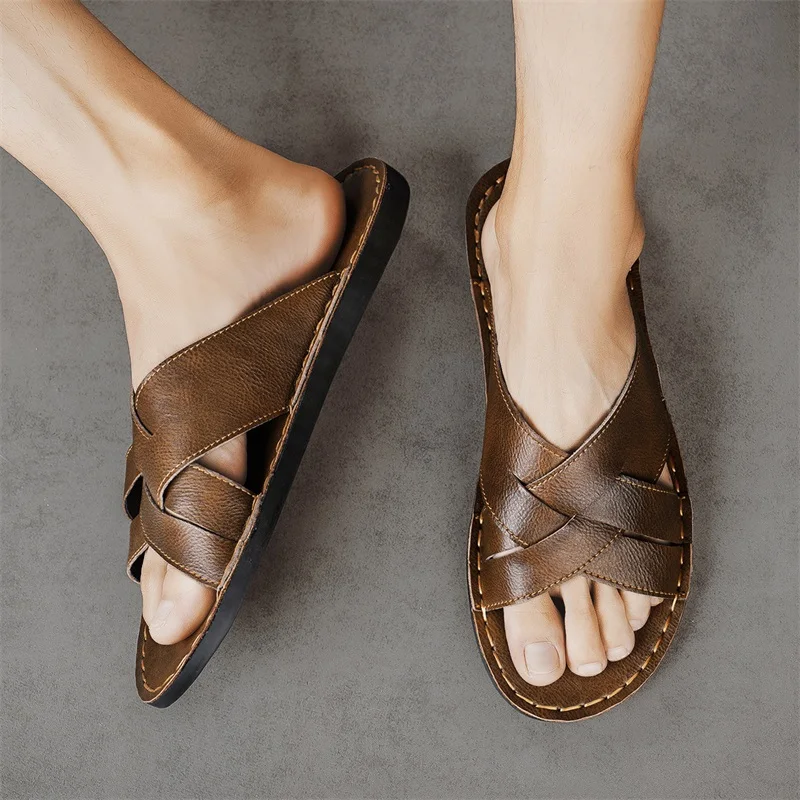 Sandal Kasual Pria Kulit Asli  - Men Shoes Marks ulasan dan harga